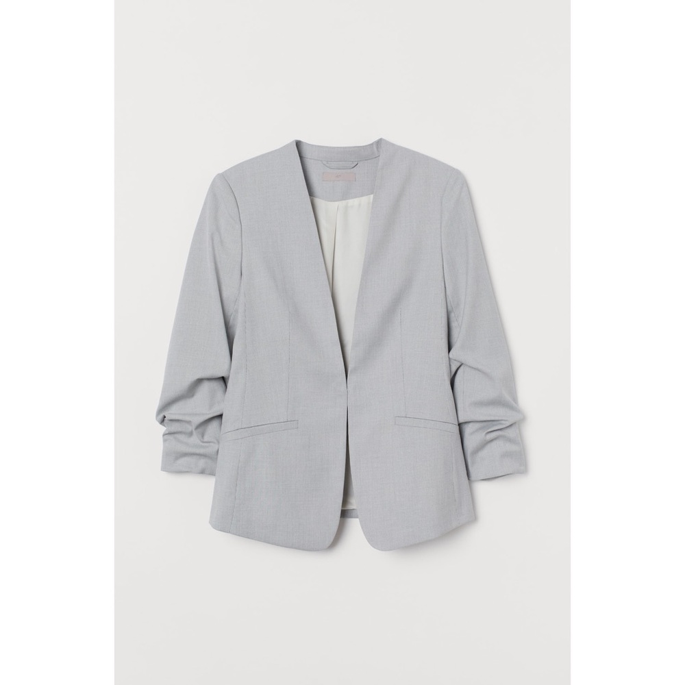 H&M Fitted Blazer Jacket Scrunch Sleeves - Light Gray